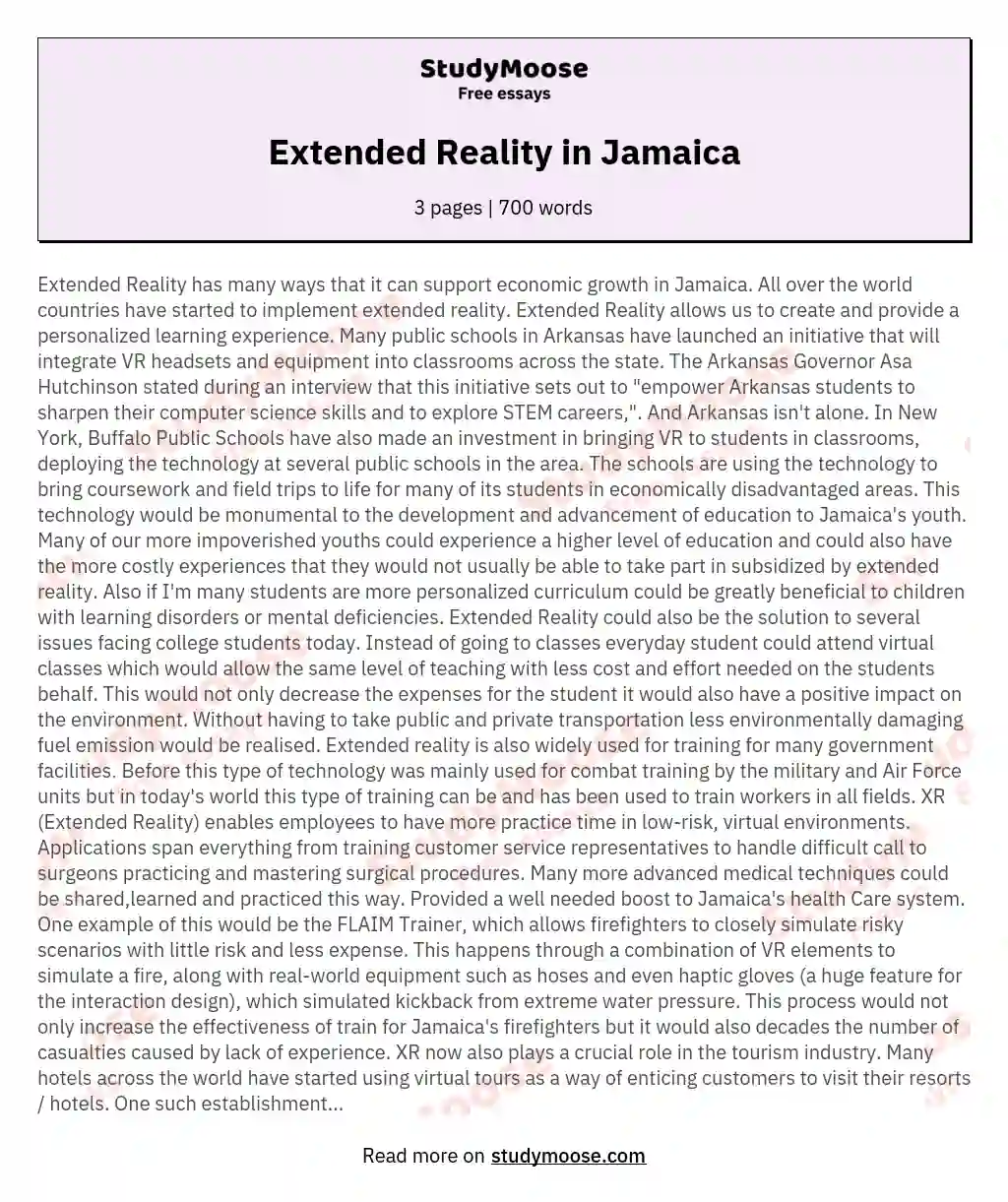 Extended Reality in Jamaica essay