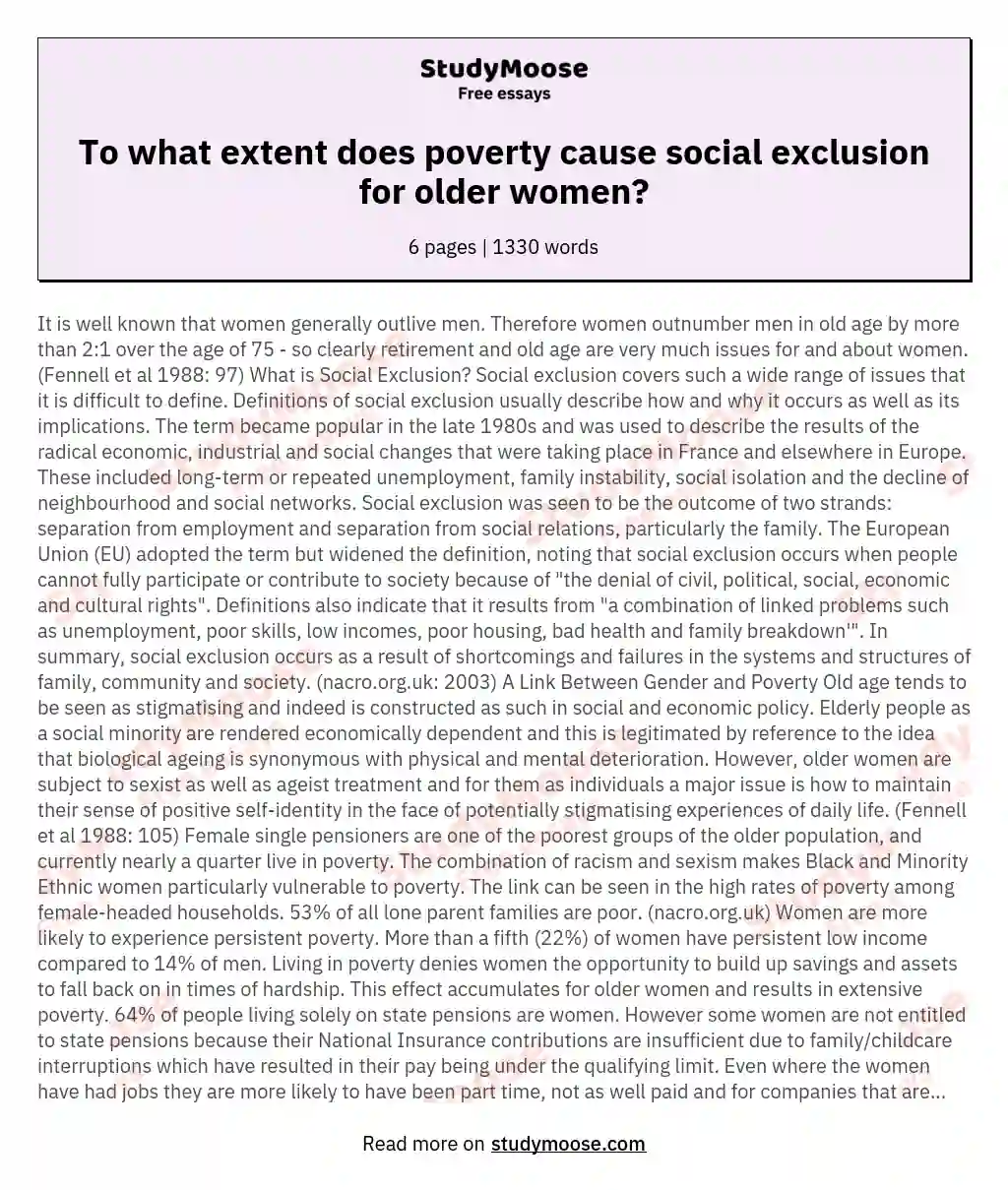 To what extent does poverty cause social exclusion for older women?