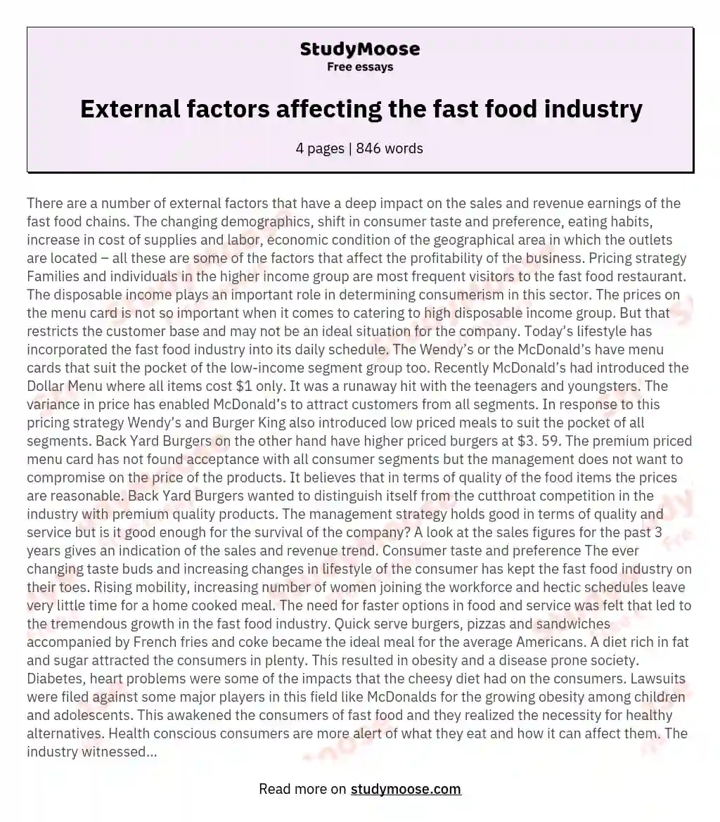 External factors affecting the fast food industry