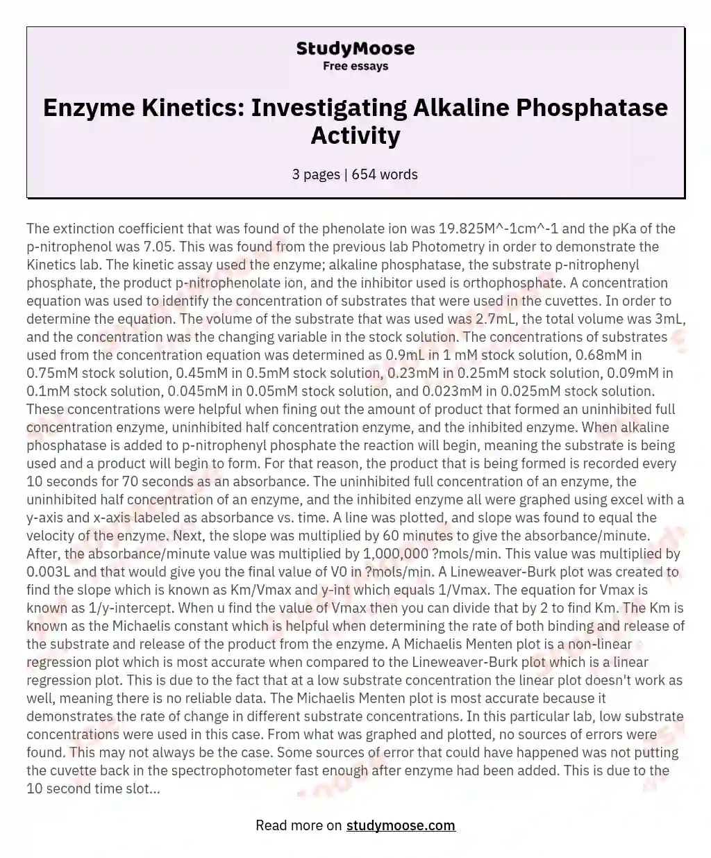 Enzyme Kinetics: Investigating Alkaline Phosphatase Activity essay