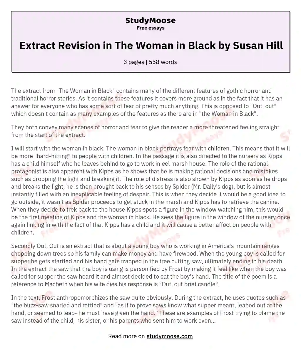 Extract Revision in The Woman in Black by Susan Hill essay