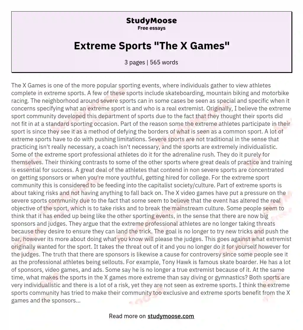 Extreme Sports "The X Games" essay