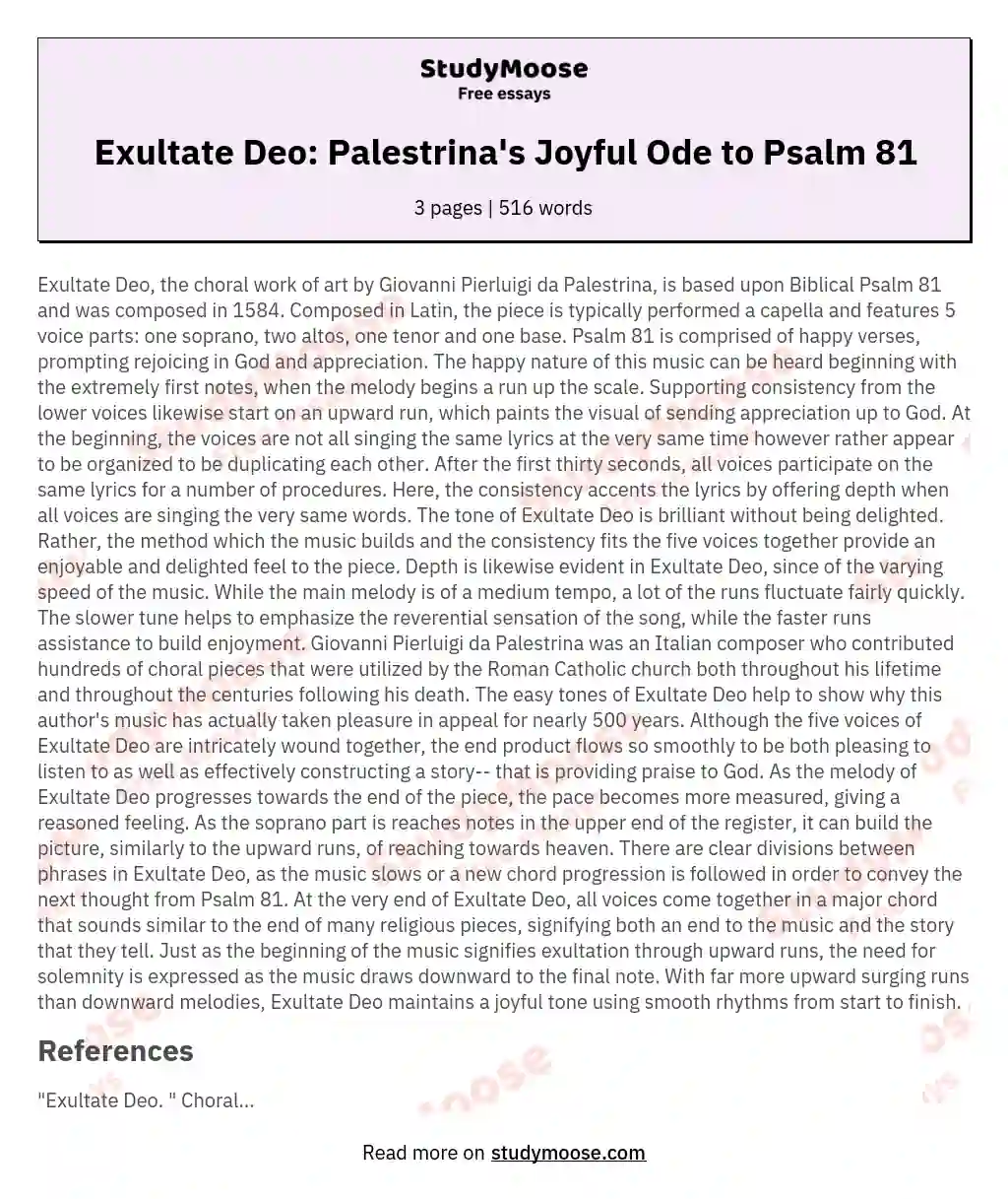 Exultate Deo: Palestrina's Joyful Ode to Psalm 81 essay