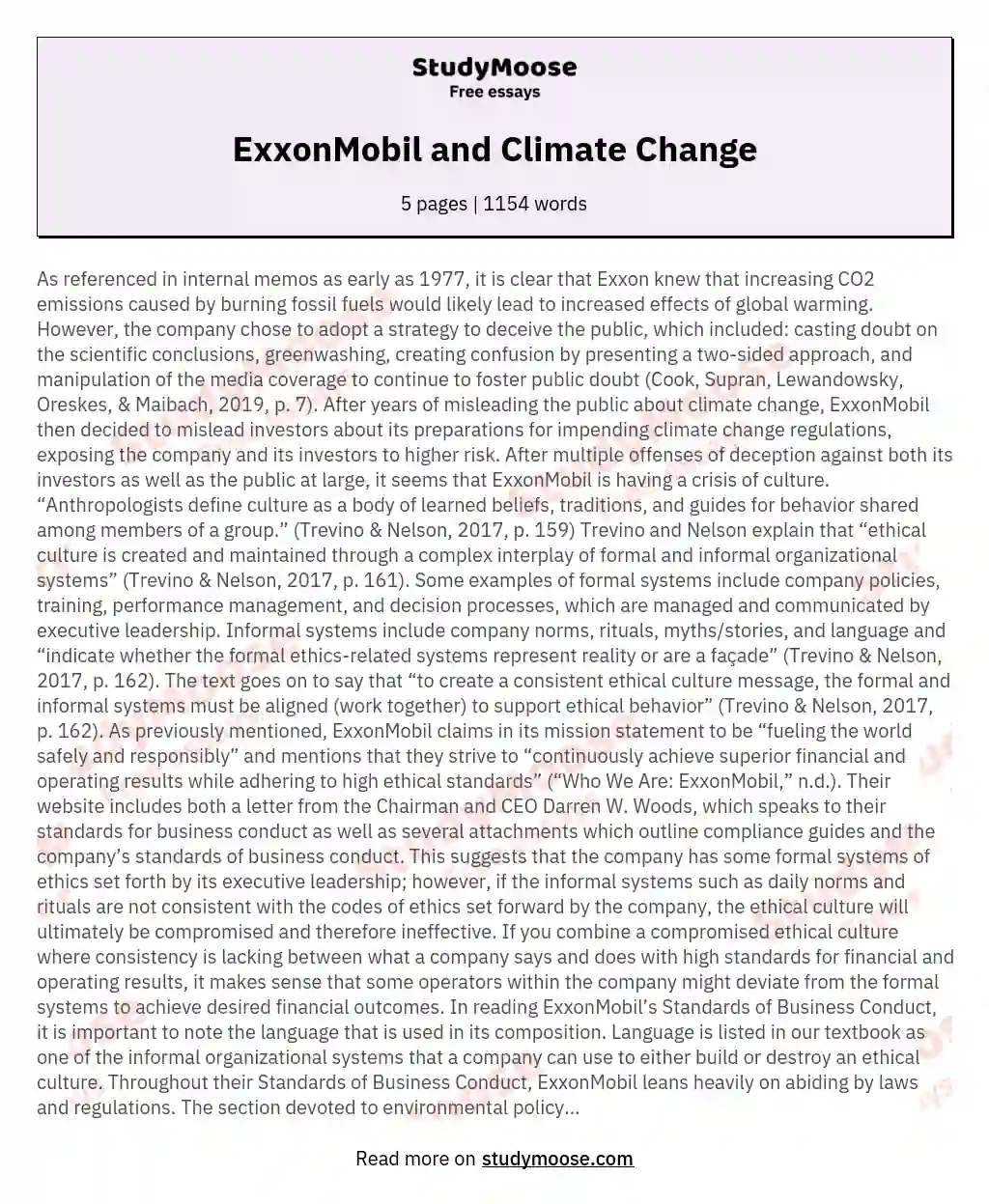 ExxonMobil and Climate Change essay