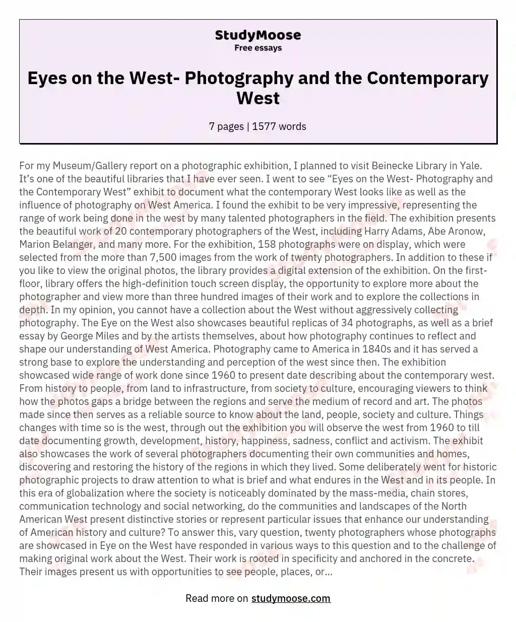 Eyes on the West- Photography and the Contemporary West essay