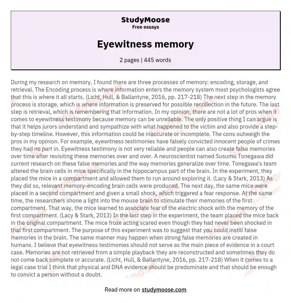 Eyewitness memory essay