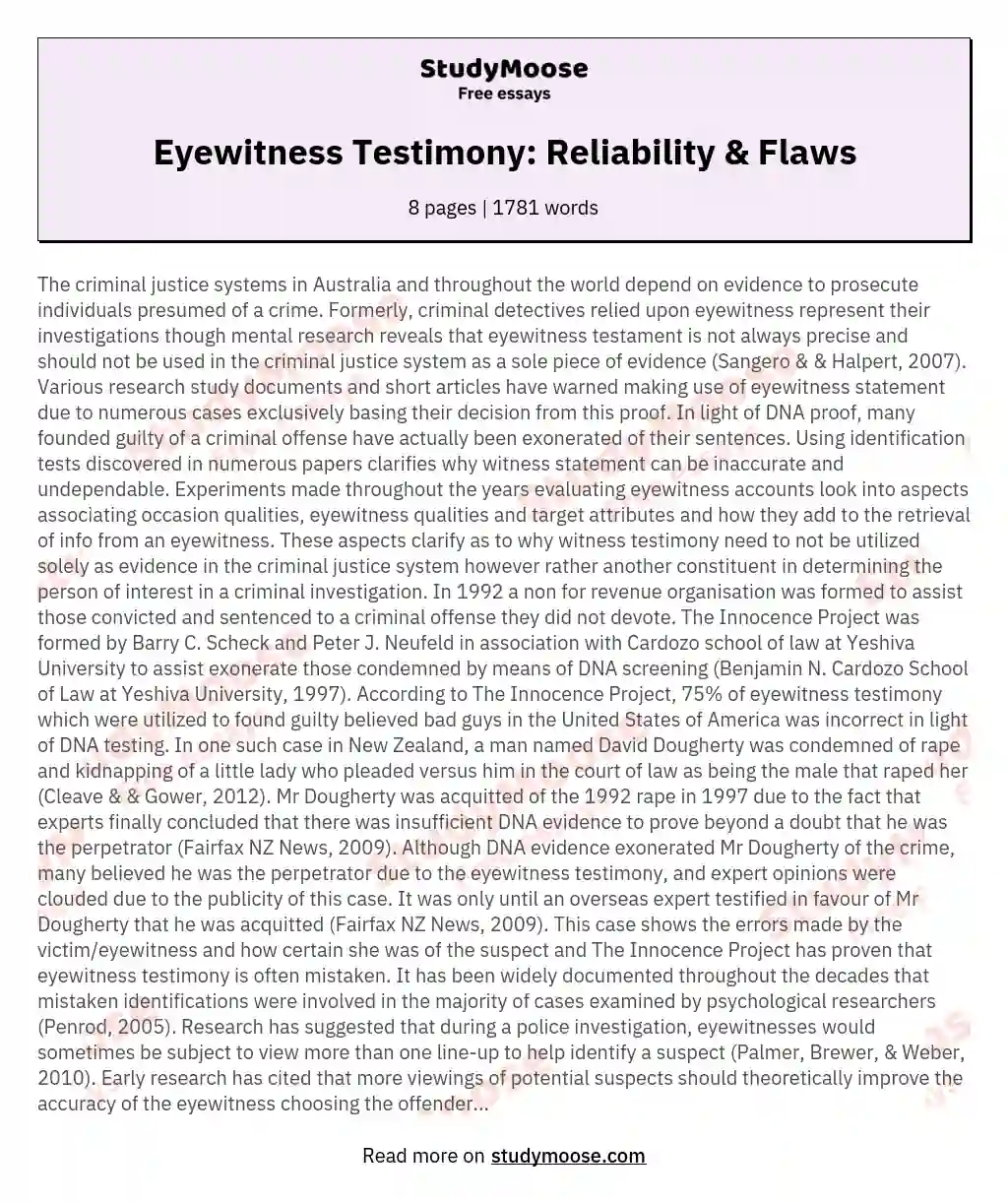 Eyewitness Testimony: Reliability & Flaws essay