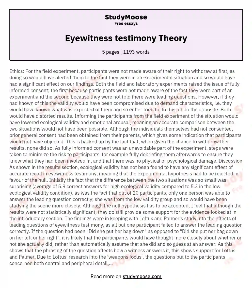 Eyewitness testimony Theory