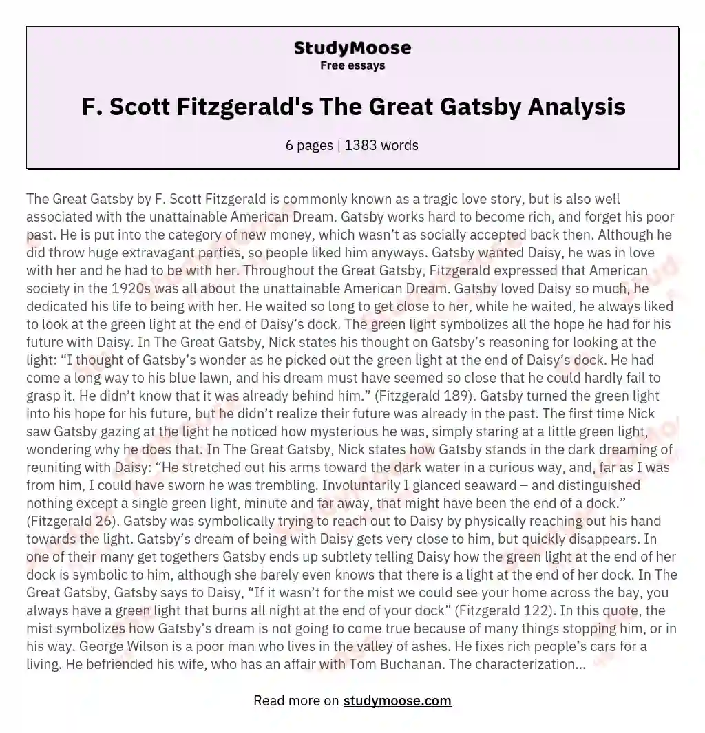 F. Scott Fitzgerald's The Great Gatsby Analysis