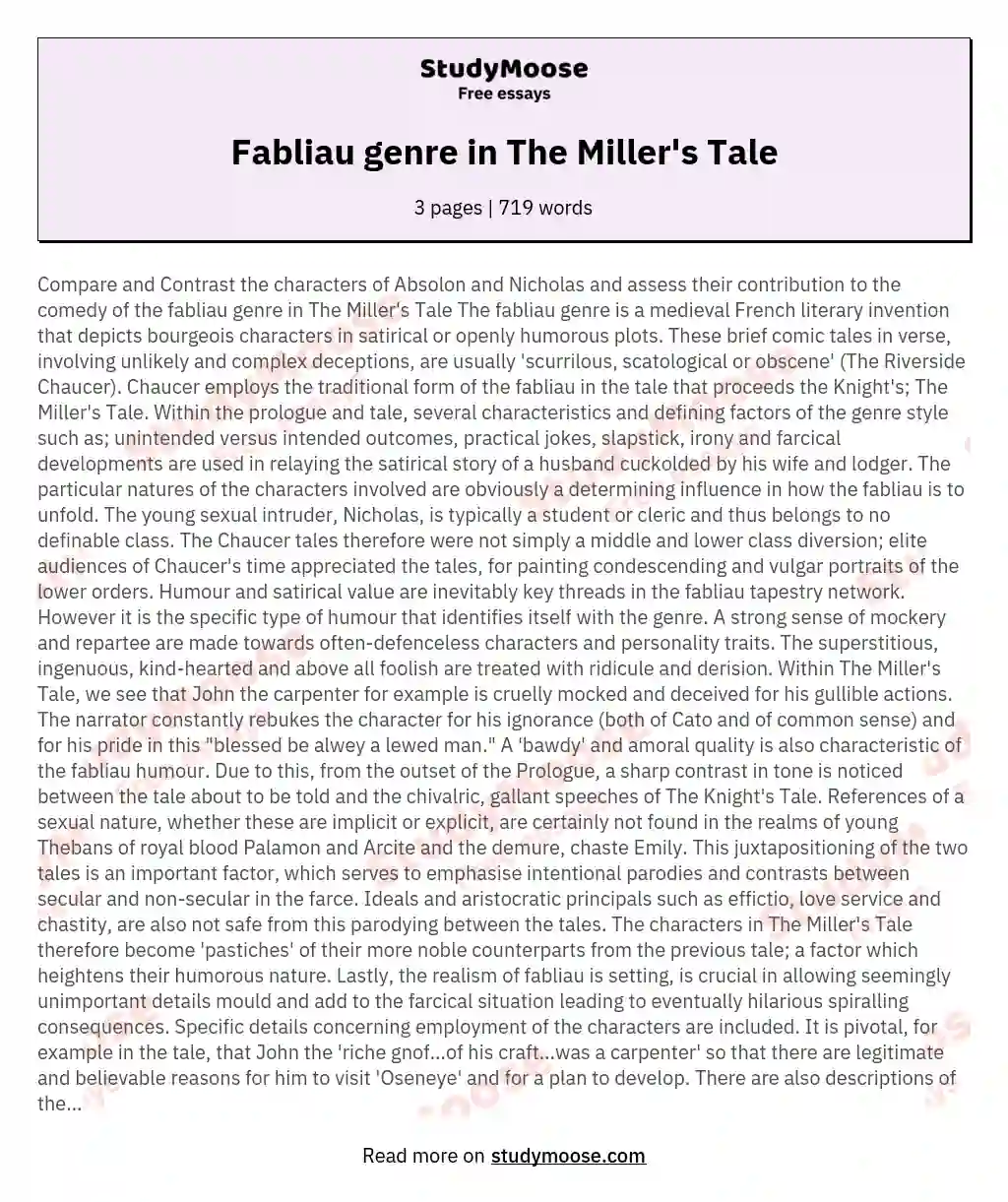 Fabliau genre in The Miller's Tale
