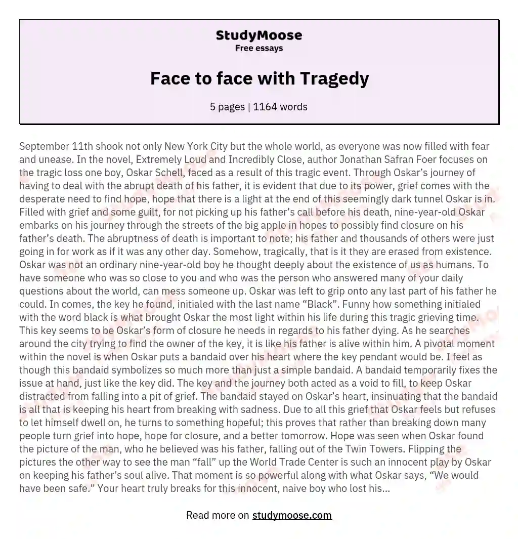 Face to face with Tragedy essay