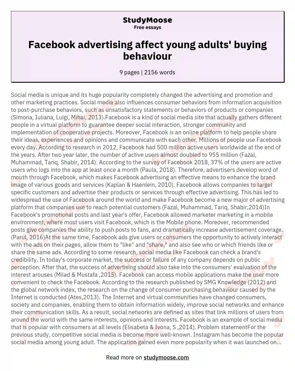 Facebook advertising affect young adults' buying behaviour