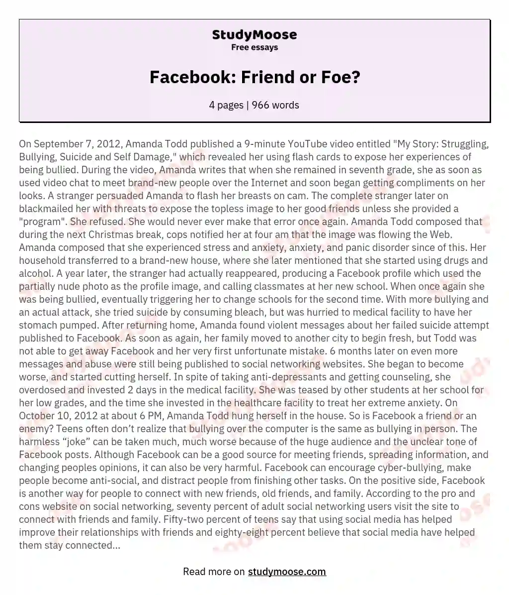 Facebook: Friend or Foe? essay