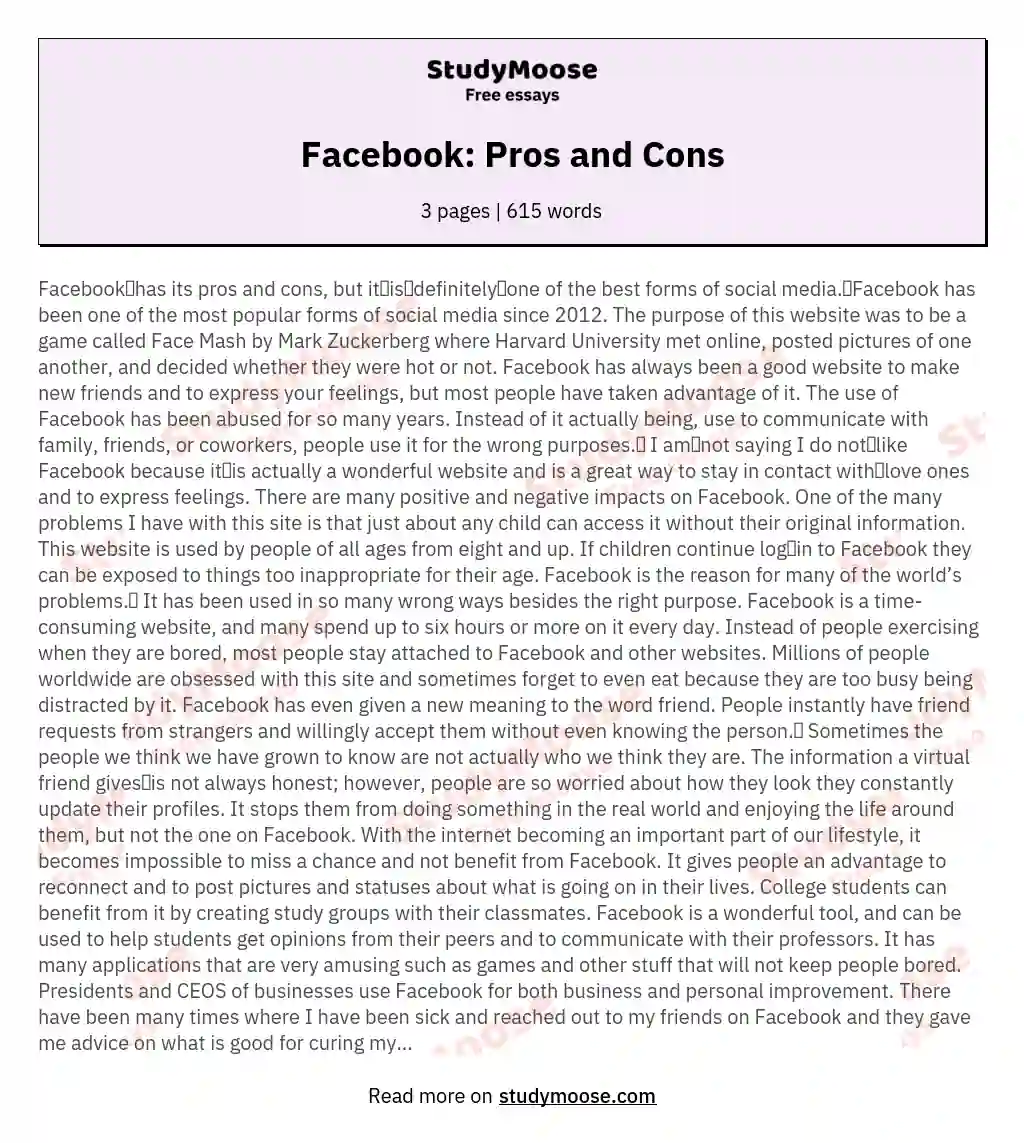 about facebook essay
