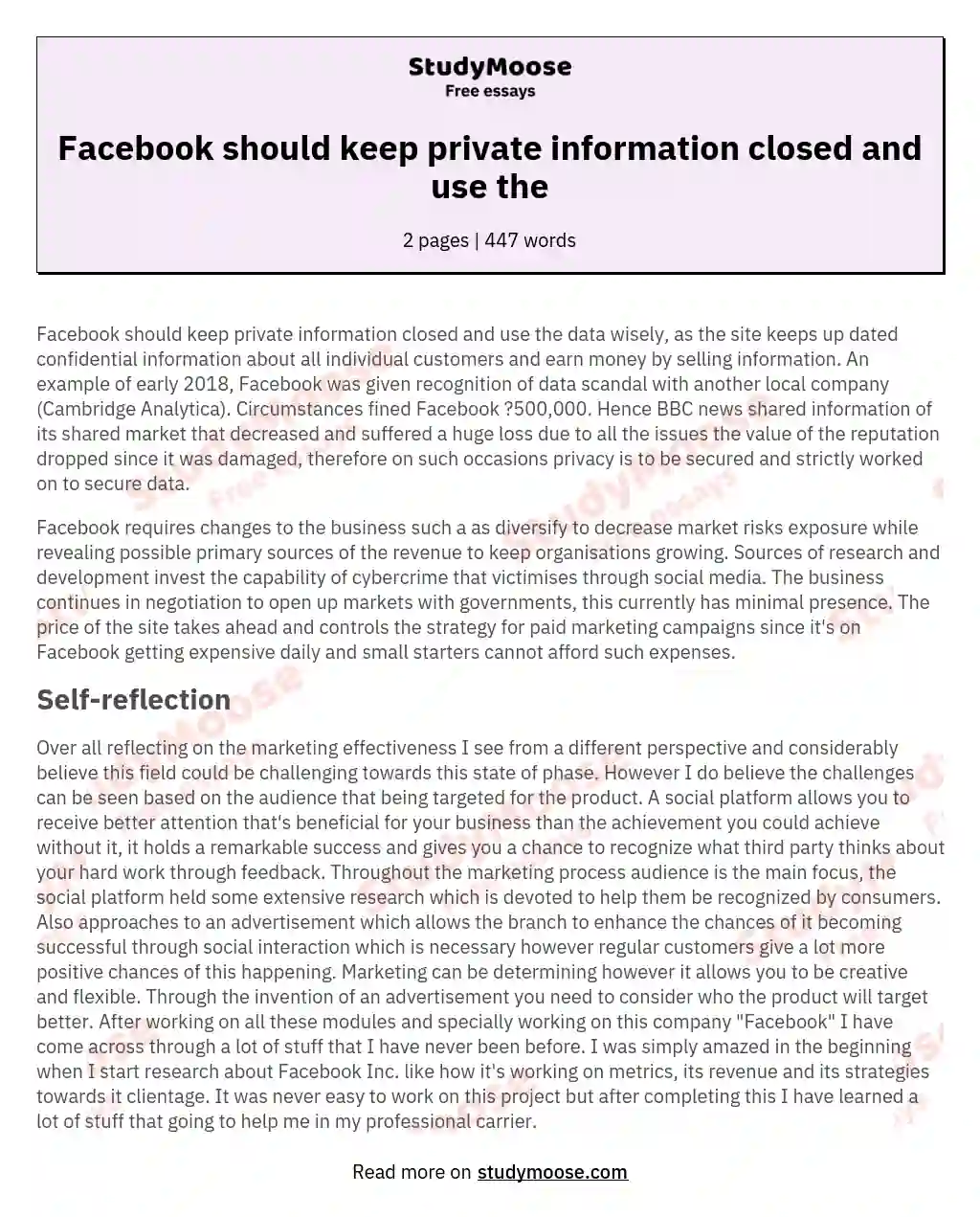 Facebook should keep private information closed and use the essay