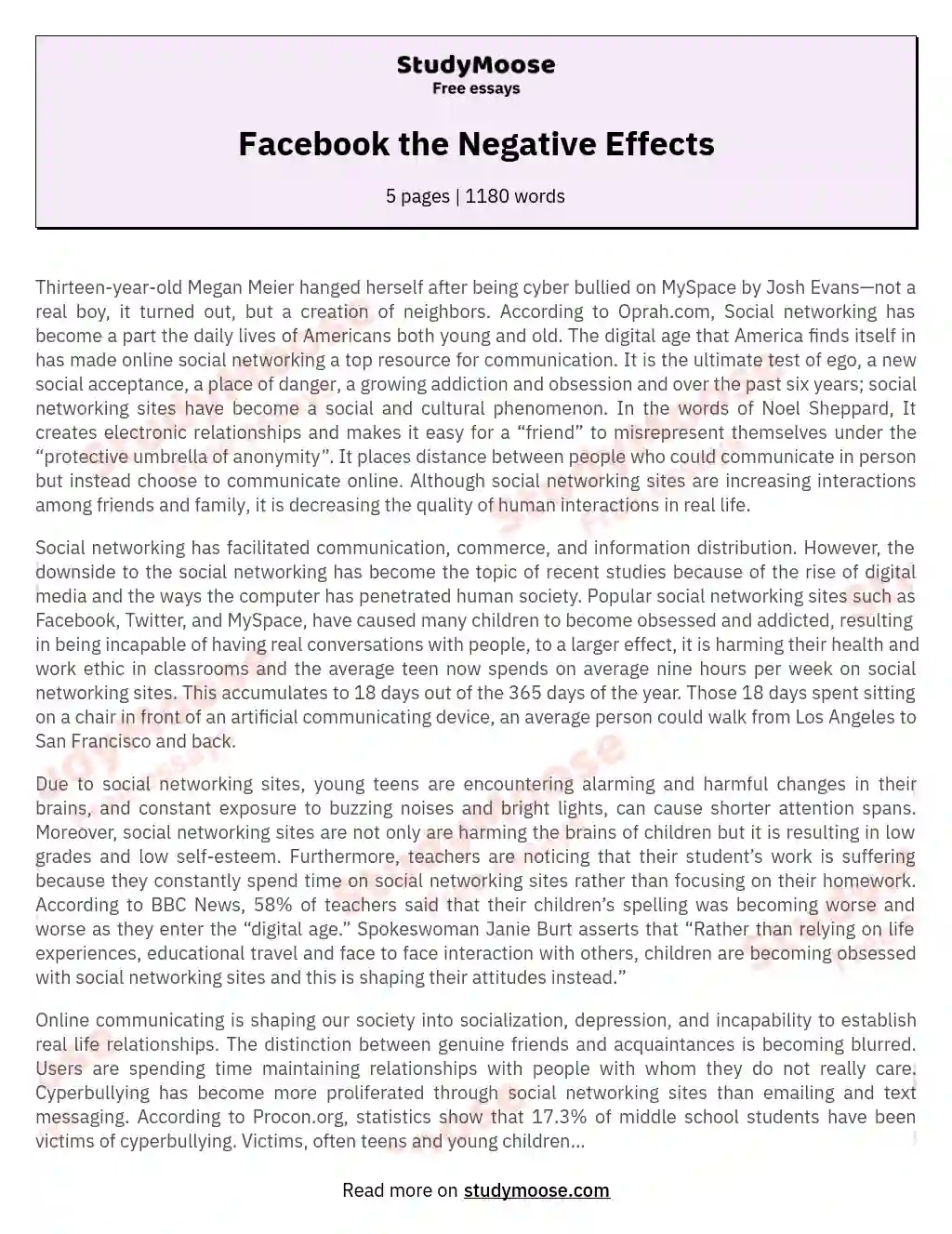 Facebook the Negative Effects essay