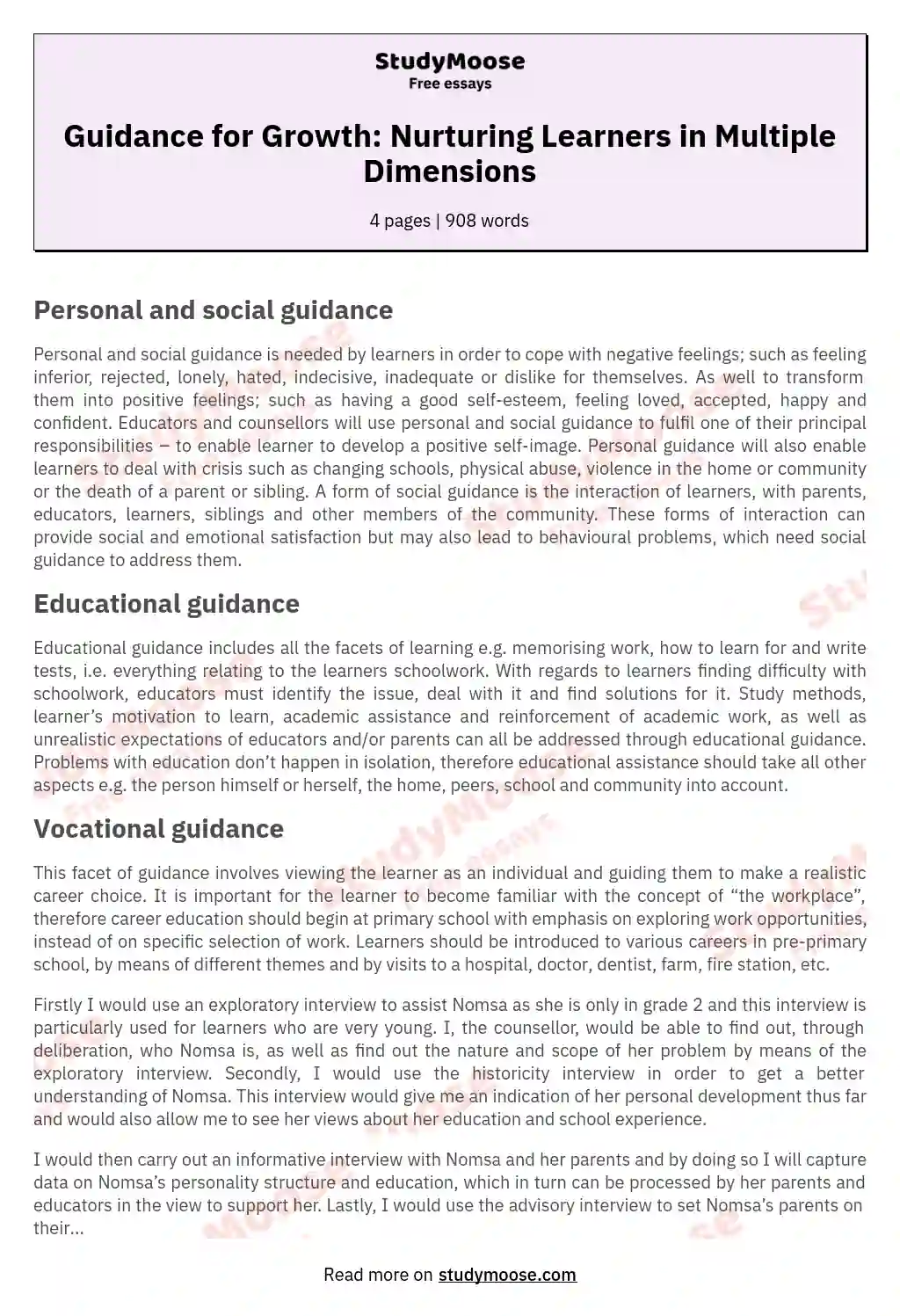 Guidance for Growth: Nurturing Learners in Multiple Dimensions essay