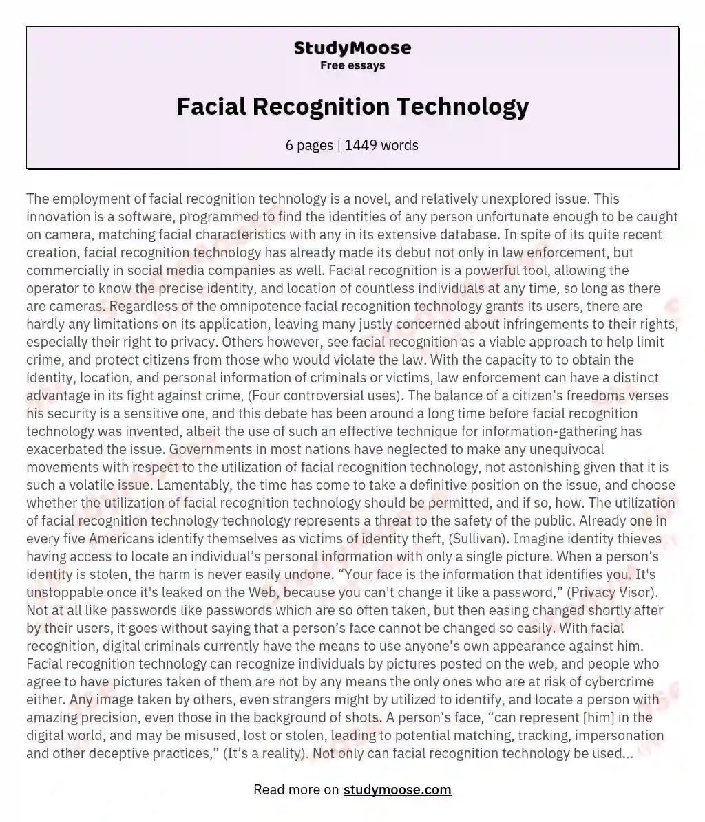 Facial Recognition Technology essay
