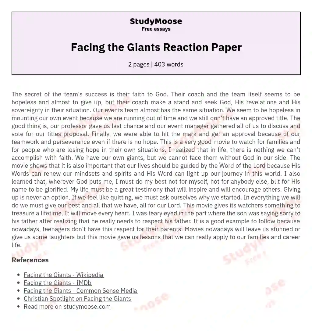 Facing the Giants Reaction Paper essay