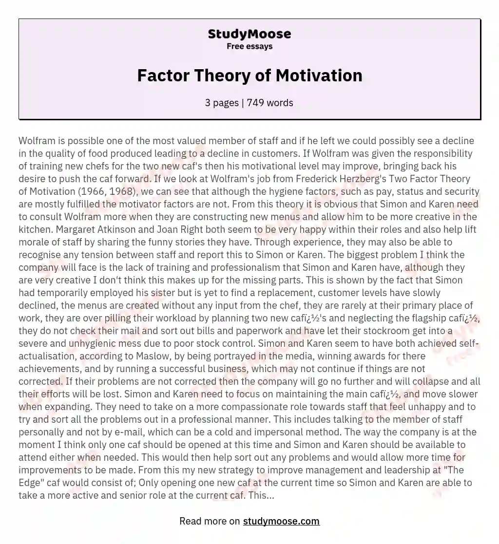 Factor Theory of Motivation essay