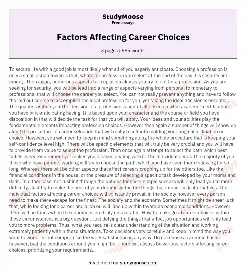 Factors Affecting Career Choices essay