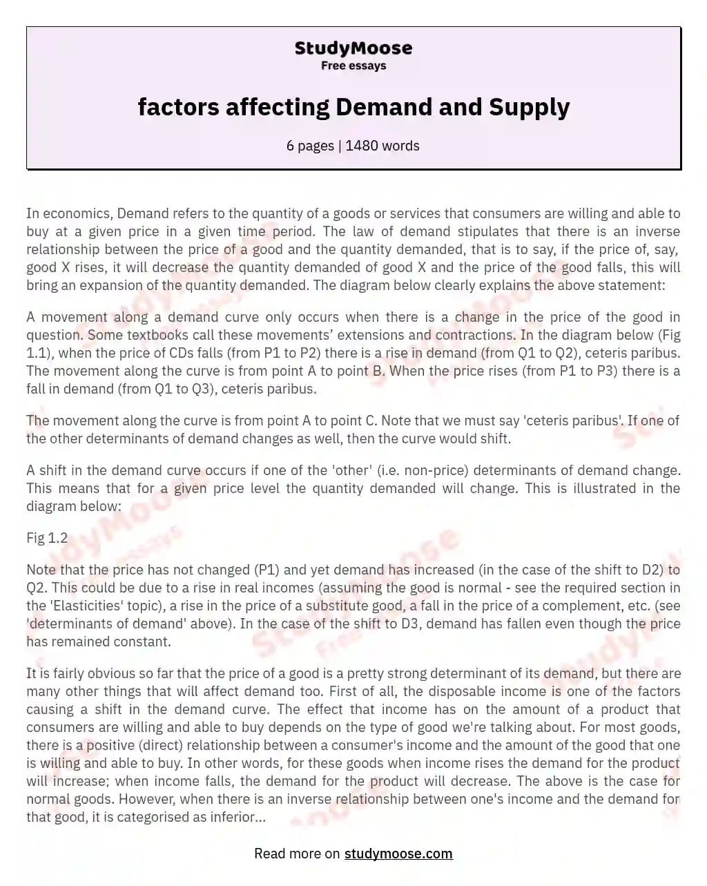 essay about supply and demand