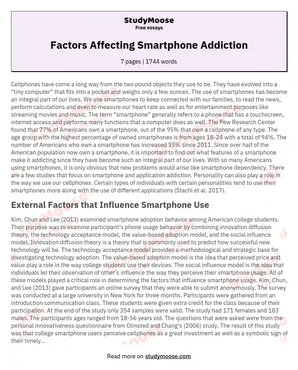 Factors Affecting Smartphone Addiction essay