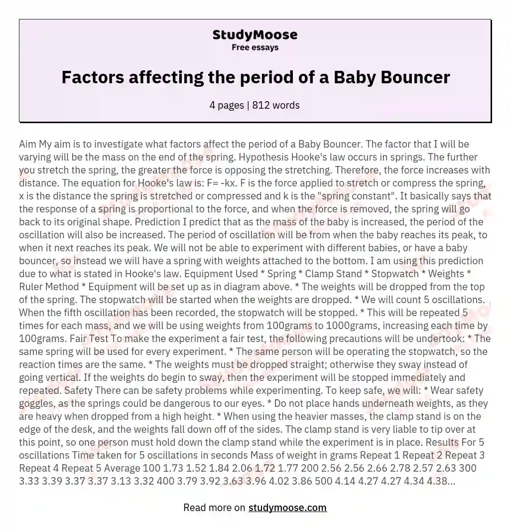 Factors affecting the period of a Baby Bouncer essay