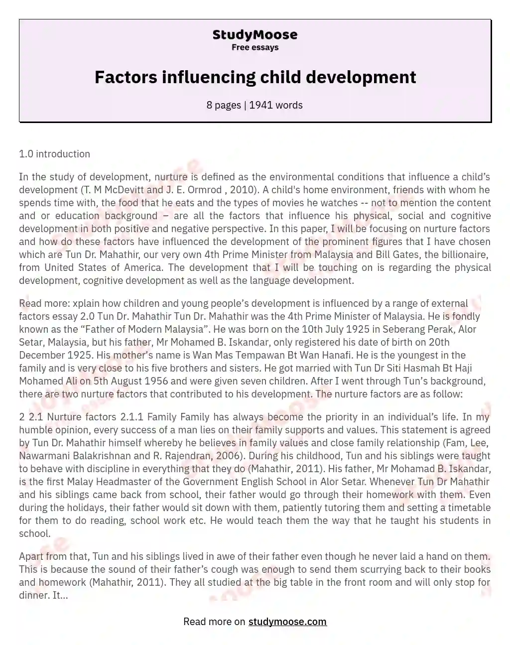 Factors influencing child development