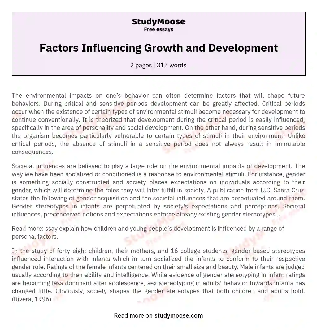 Factors Influencing Growth and Development
