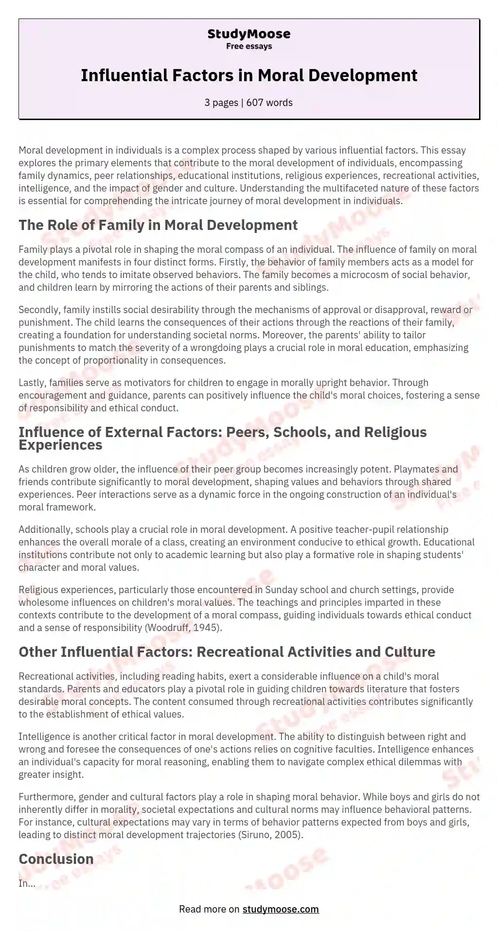 Influential Factors in Moral Development essay