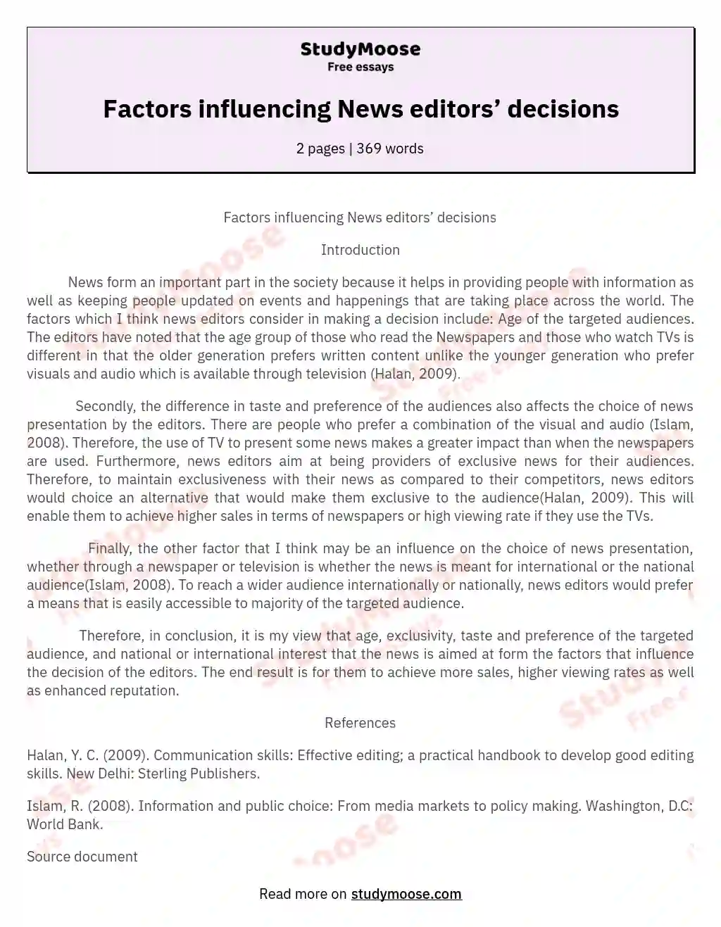 Factors influencing News editors’ decisions