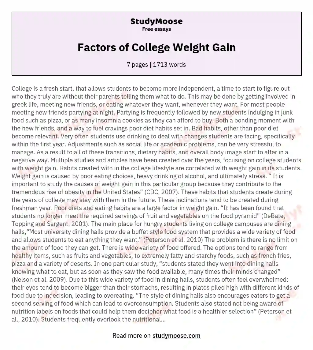 Factors of College Weight Gain essay