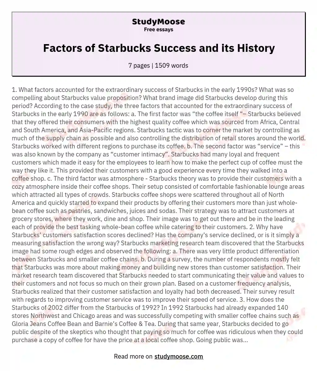 Factors of Starbucks Success and its History essay