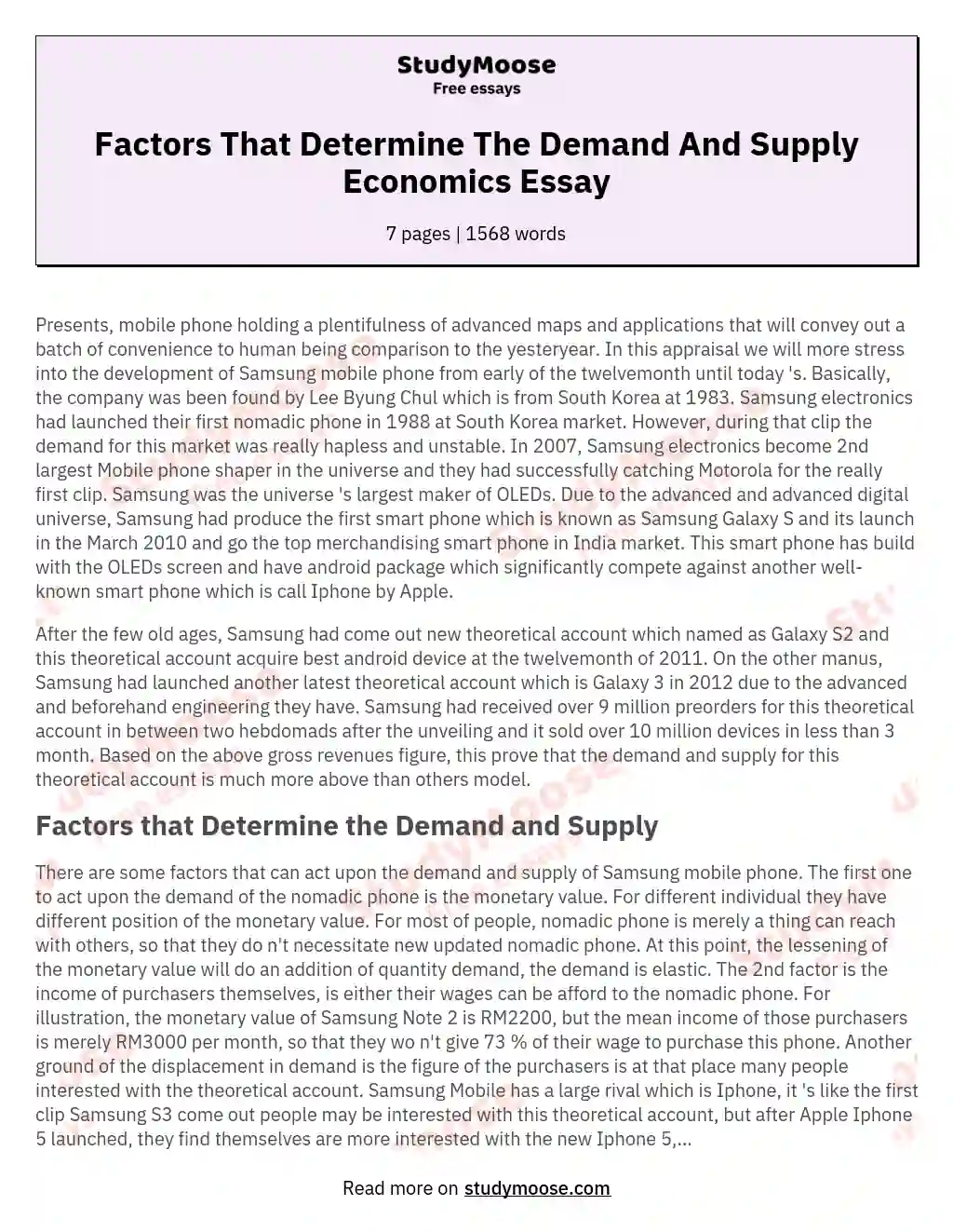 Factors That Determine The Demand And Supply Economics Essay essay