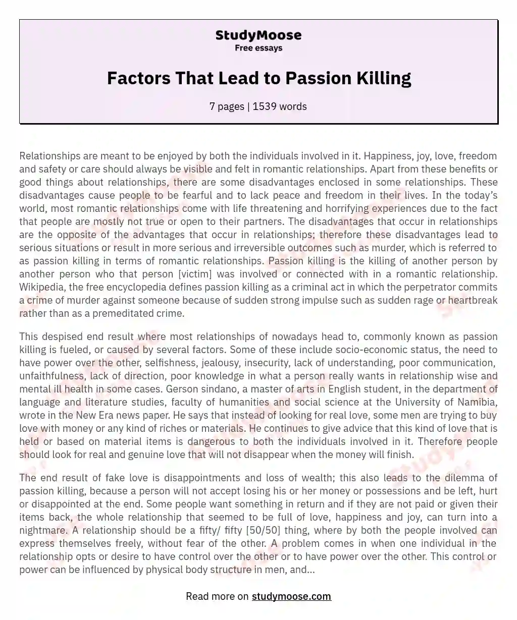 Factors That Lead to Passion Killing essay