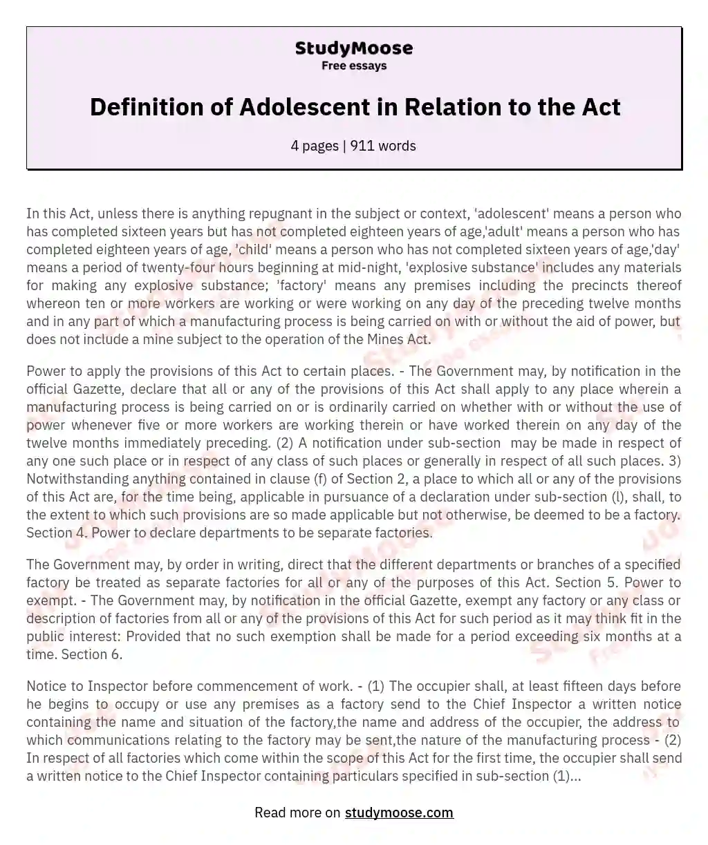 Definition of Adolescent in Relation to the Act essay