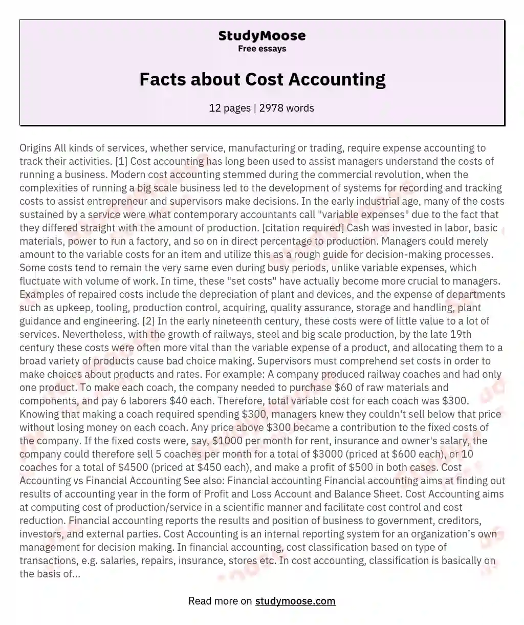 Facts about Cost Accounting essay