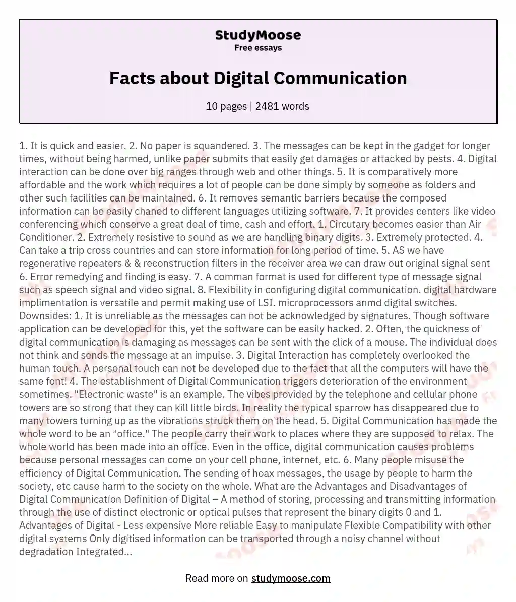 Facts about Digital Communication essay