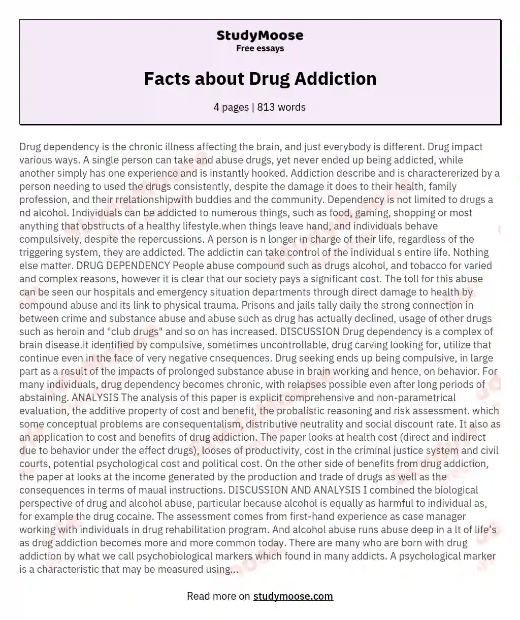 Facts about Drug Addiction essay