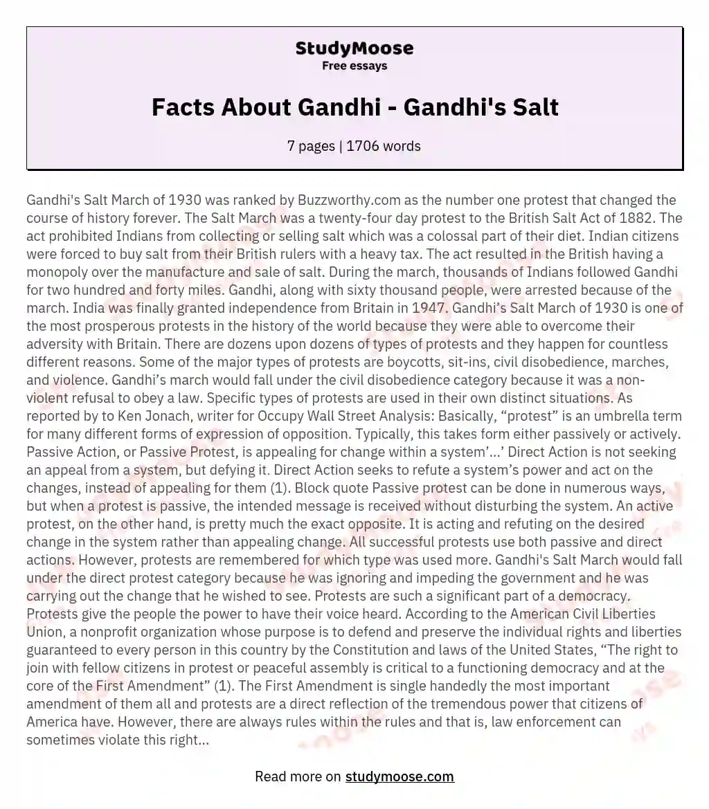 Facts About Gandhi - Gandhi's Salt