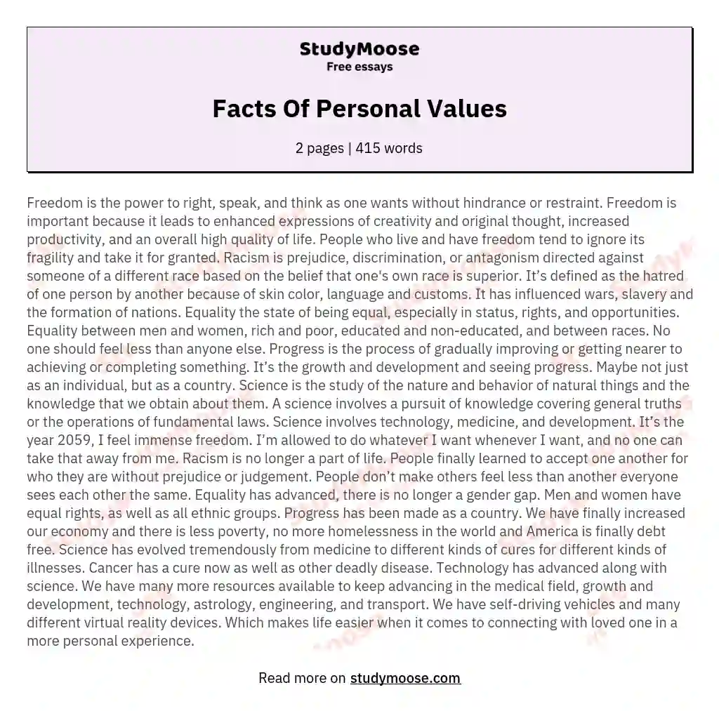 chapman personal values essay