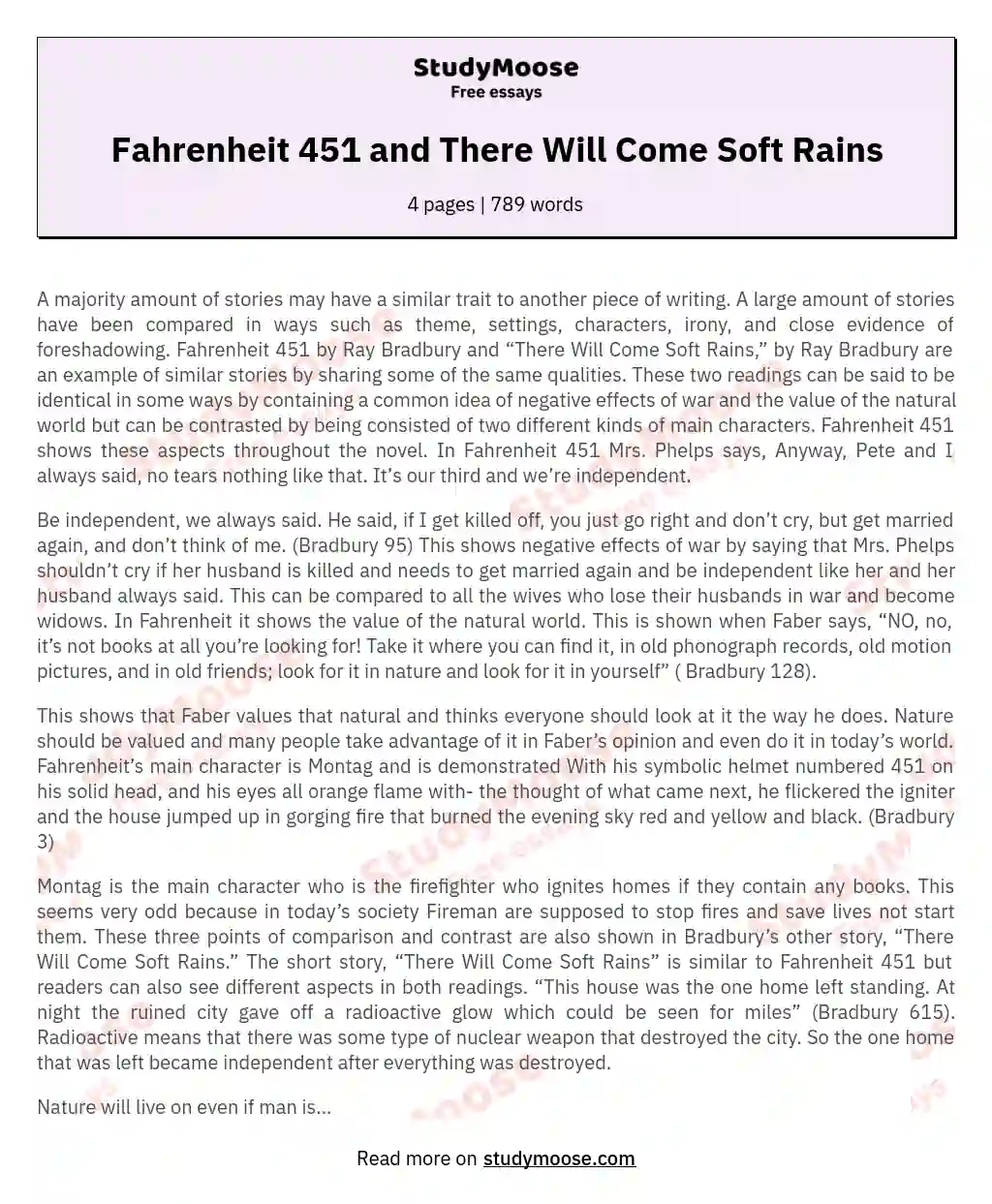 Fahrenheit 451 and There Will Come Soft Rains