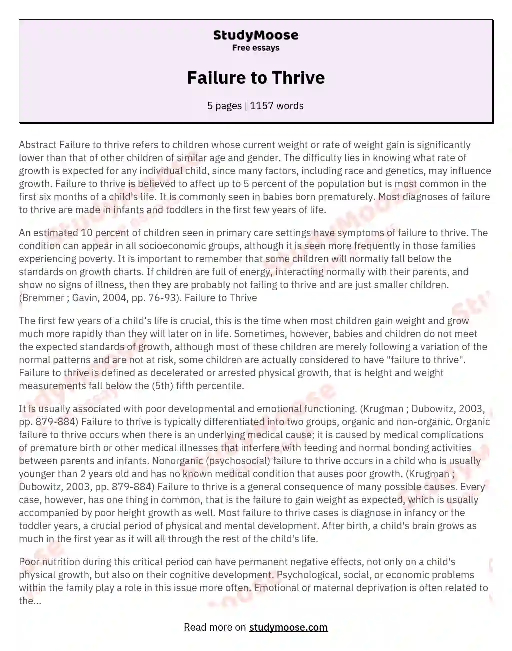 Failure to Thrive essay