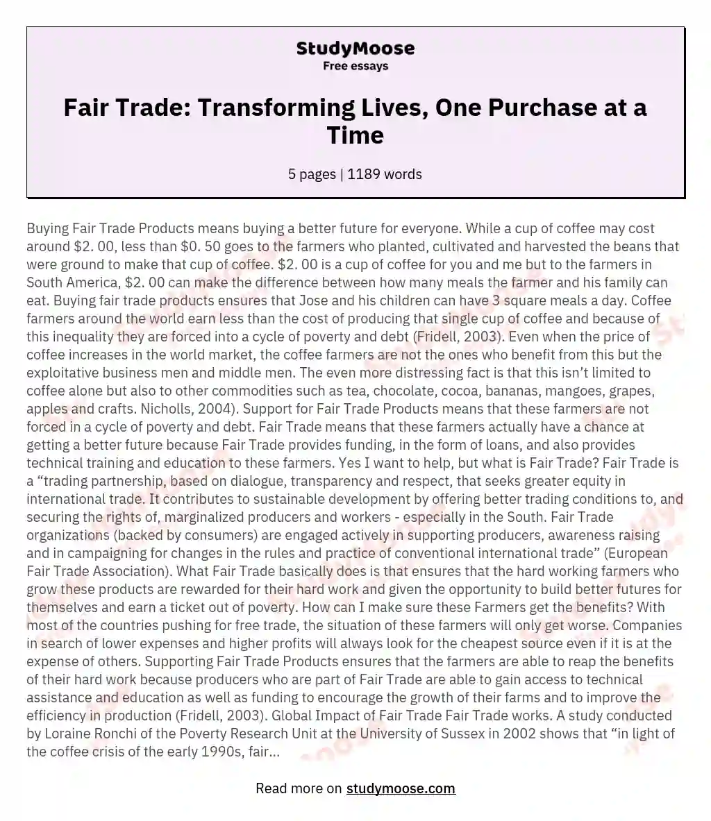 Fair Trade: Transforming Lives, One Purchase at a Time essay