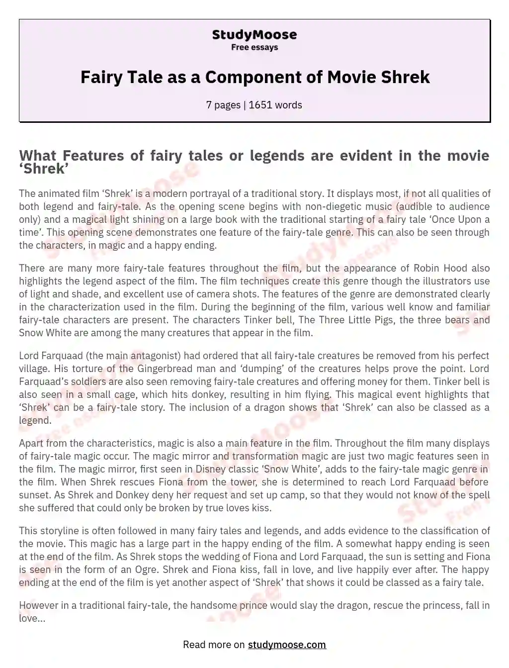 Fairy Tale as a Component of Movie Shrek