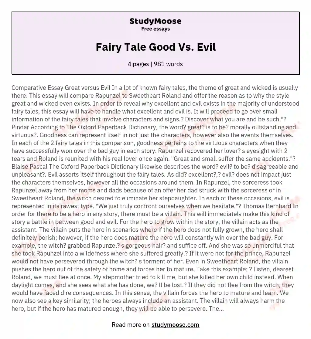 essay on good vs evil