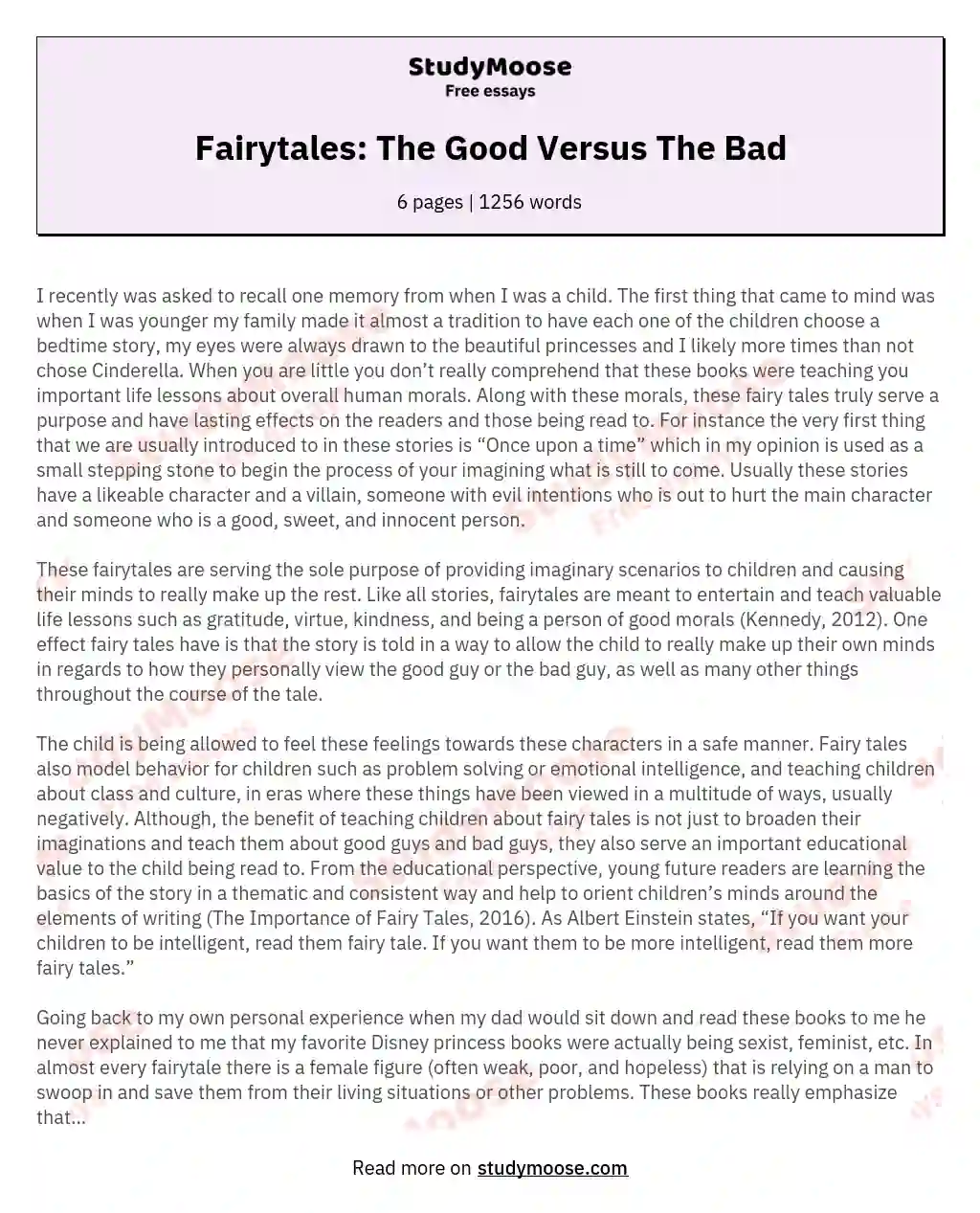 Fairytales: The Good Versus The Bad essay
