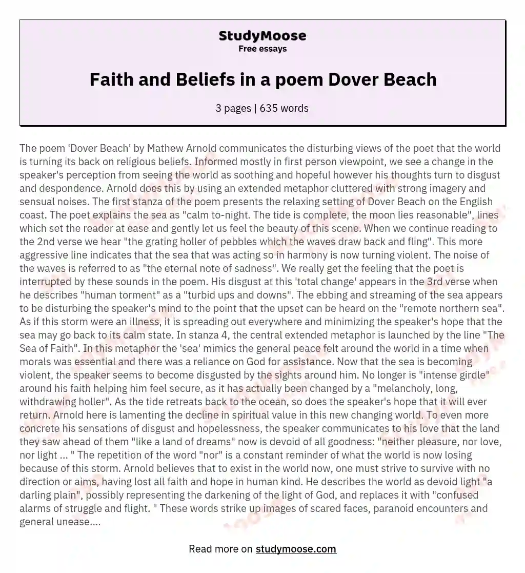 Faith and Beliefs in a poem Dover Beach essay
