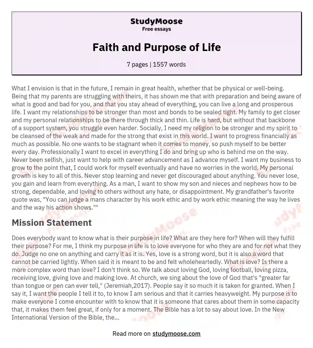 Faith and Purpose of Life